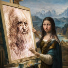 Young artist painting detailed portrait of elderly man with long beard