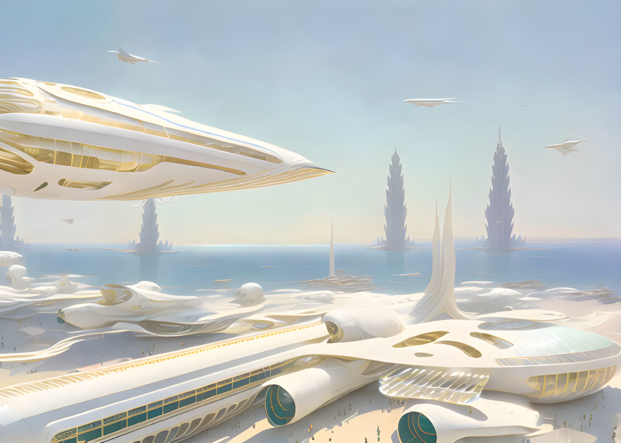 Sleek organic buildings in serene futuristic cityscape