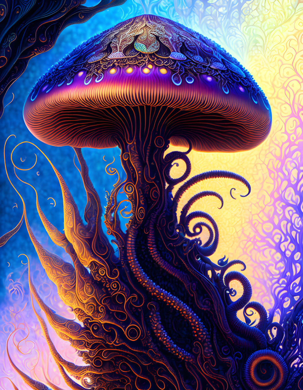 Colorful Digital Artwork: Intricate Jellyfish with Swirling Tentacles