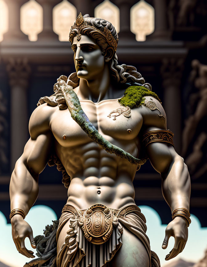 Detailed Muscular Male Statue Holding Serpentine Creature