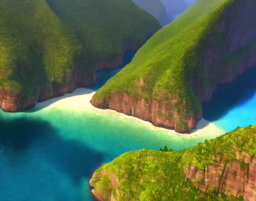 Tranquil Tropical Cove with Green Cliffs and Turquoise Waters