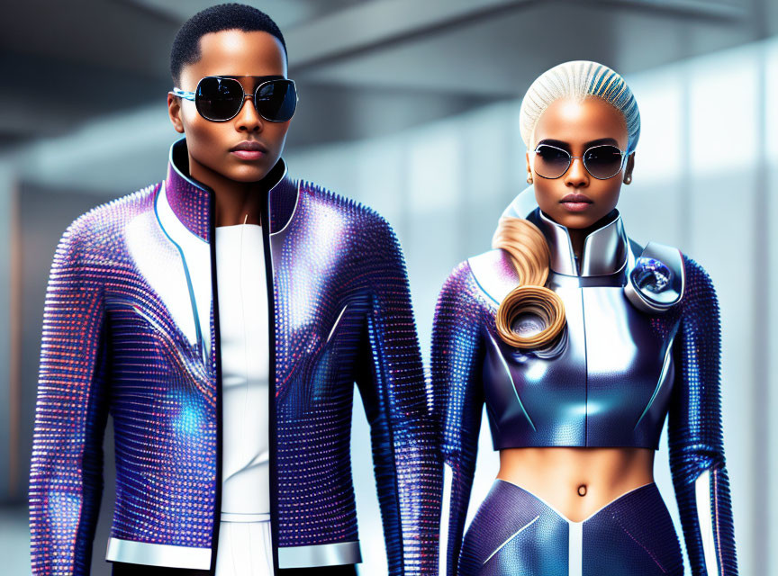 Futuristic LED-embellished fashion models in modern setting