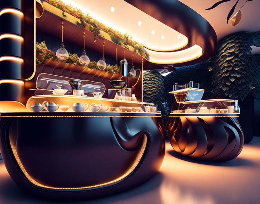 Elegant Modern Coffee Bar Interior with Stylish Curves