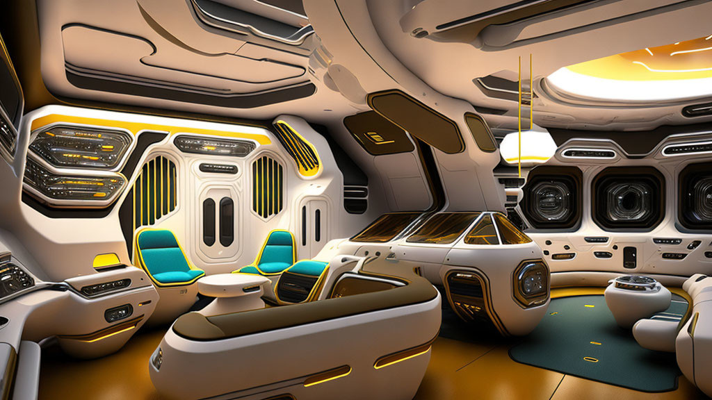 Sleek White and Beige Futuristic Spaceship Interior Design