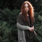 Vibrant red-haired woman in futuristic cityscape at night