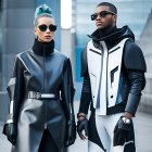 Futuristic Outfits: Two People in Reflective Sunglasses