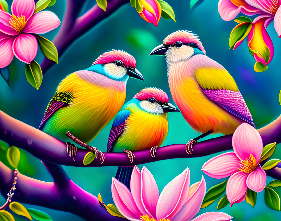 Birds on Magnolia Tree 