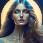 Ethereal portrait of a woman with golden hair and blue eyes