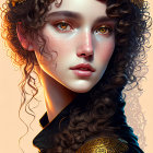 Curly-Haired Woman in Golden Accessories and Embroidered Black Jacket