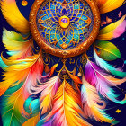 Golden dreamcatcher digital artwork in fiery orange and yellow palette against starry night sky.