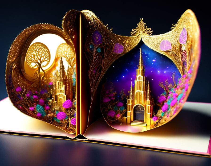 Colorful Fantasy Castle Pop-Up Book with Golden Heart Frame