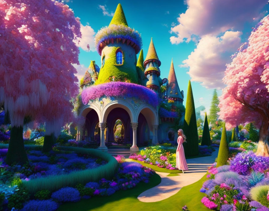 Majestic castle in vibrant fairytale landscape