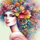 Vibrant floral headdress on woman with intricate flowers