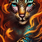 Colorful Tiger Artwork with Neon Highlights on Cosmic Background