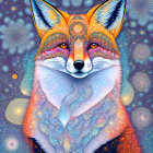 Colorful Fox Illustration with Psychedelic Patterns and Mandala Background