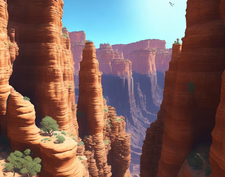 Majestic red rock canyon under clear blue sky