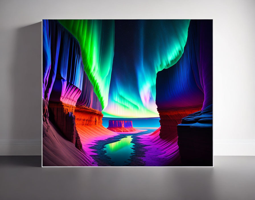 Aurora Borealis Canvas Print: Surreal Canyon Landscape in Modern Room