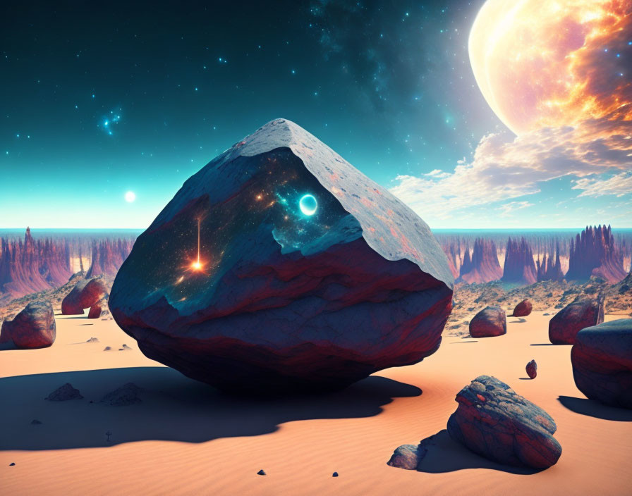 Unique Surreal Landscape with Floating Rocks and Alien Terrain