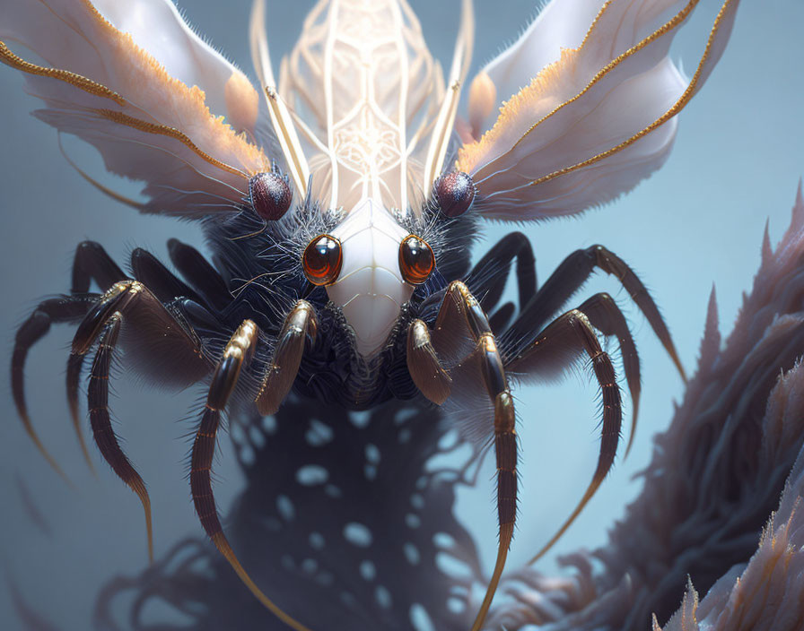 Detailed Digital Artwork: Fantasy Creature with Bee and Spider Features