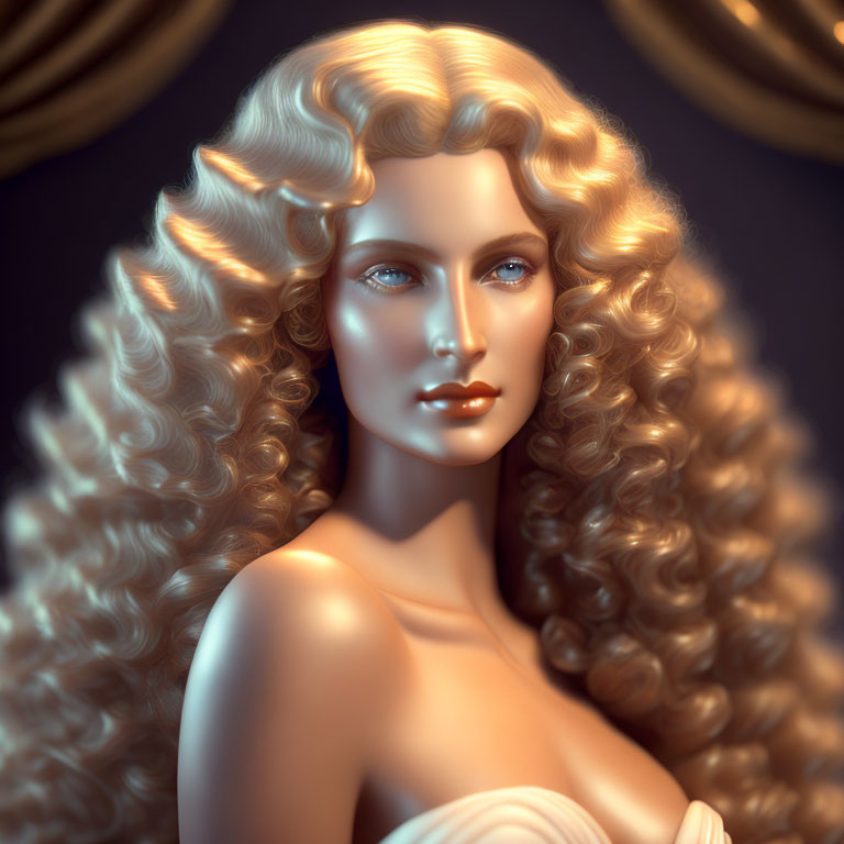 Blonde Curly Hair Woman in Classical Beauty Style