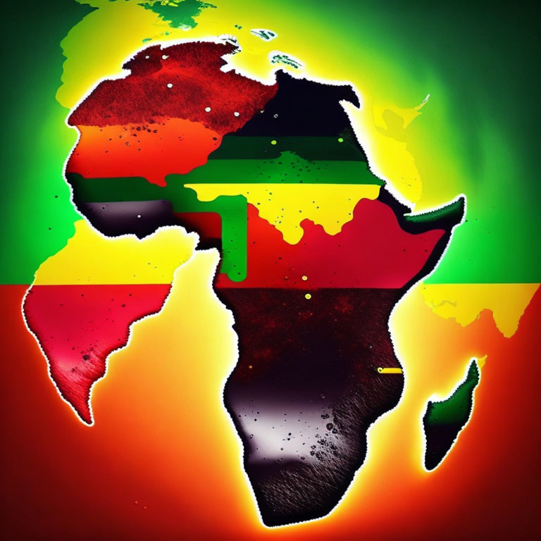 Vibrant Africa Map with Rasta Colors on Fiery Background