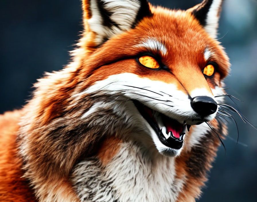 Vibrant red fox with glowing amber eyes in close-up view