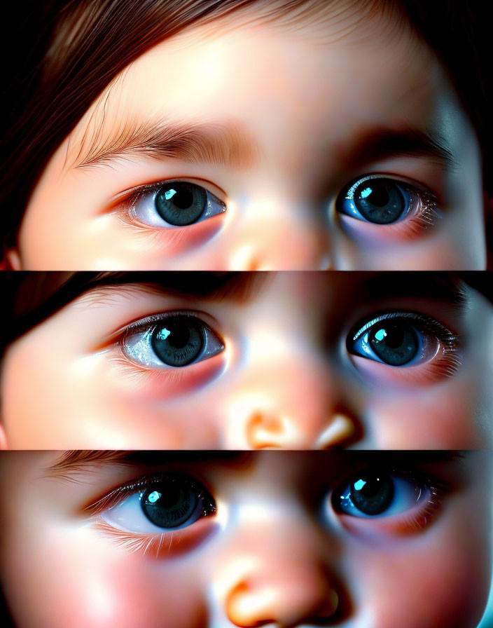 Child's Face with Bright Blue Eyes Close-Up Shots