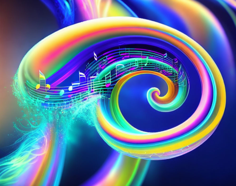 Colorful Abstract Art: Swirling Colors with Musical Notes