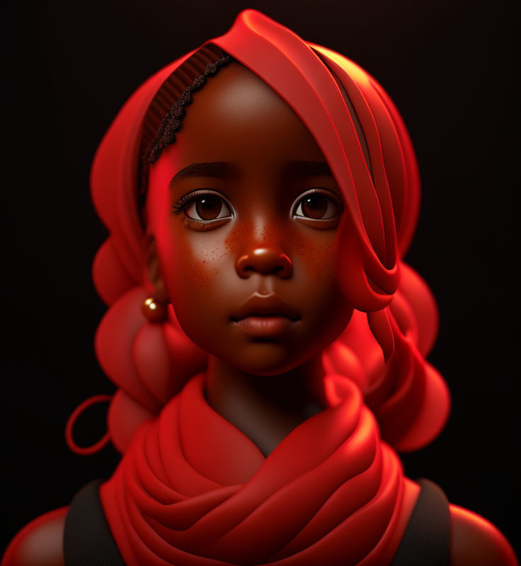 Young girl with red headscarf and earrings in digital portrait