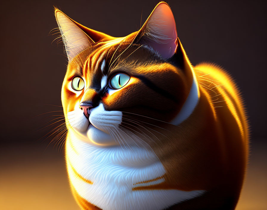 Orange and White Cat with Yellow Eyes in Golden Light