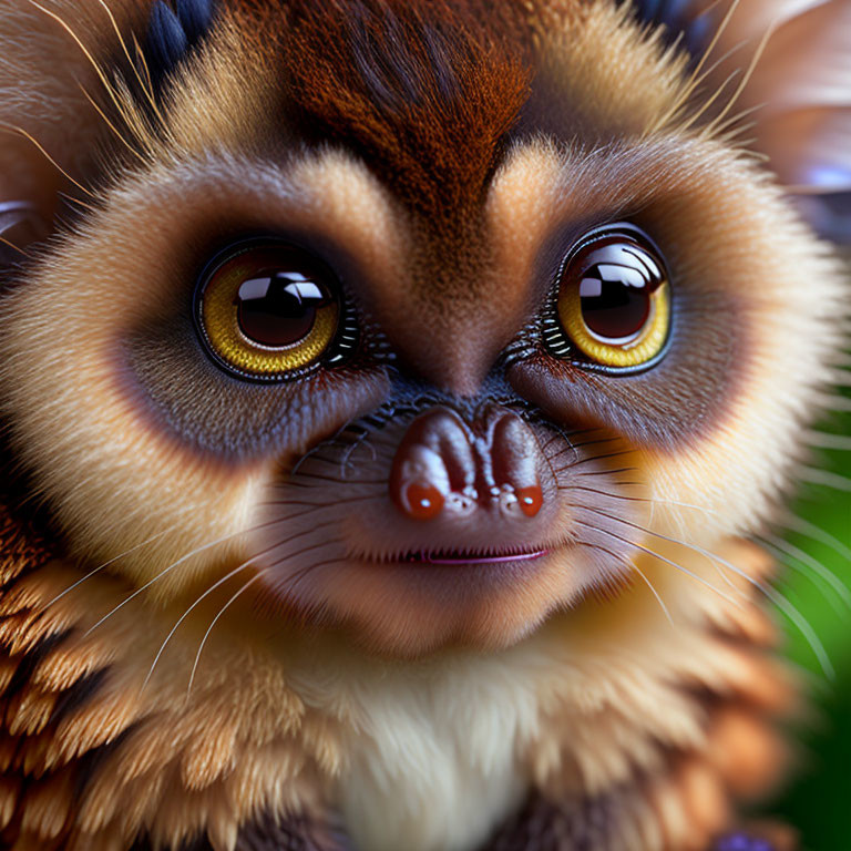 Whimsical large-eyed animated creature with brown fur and prominent ears