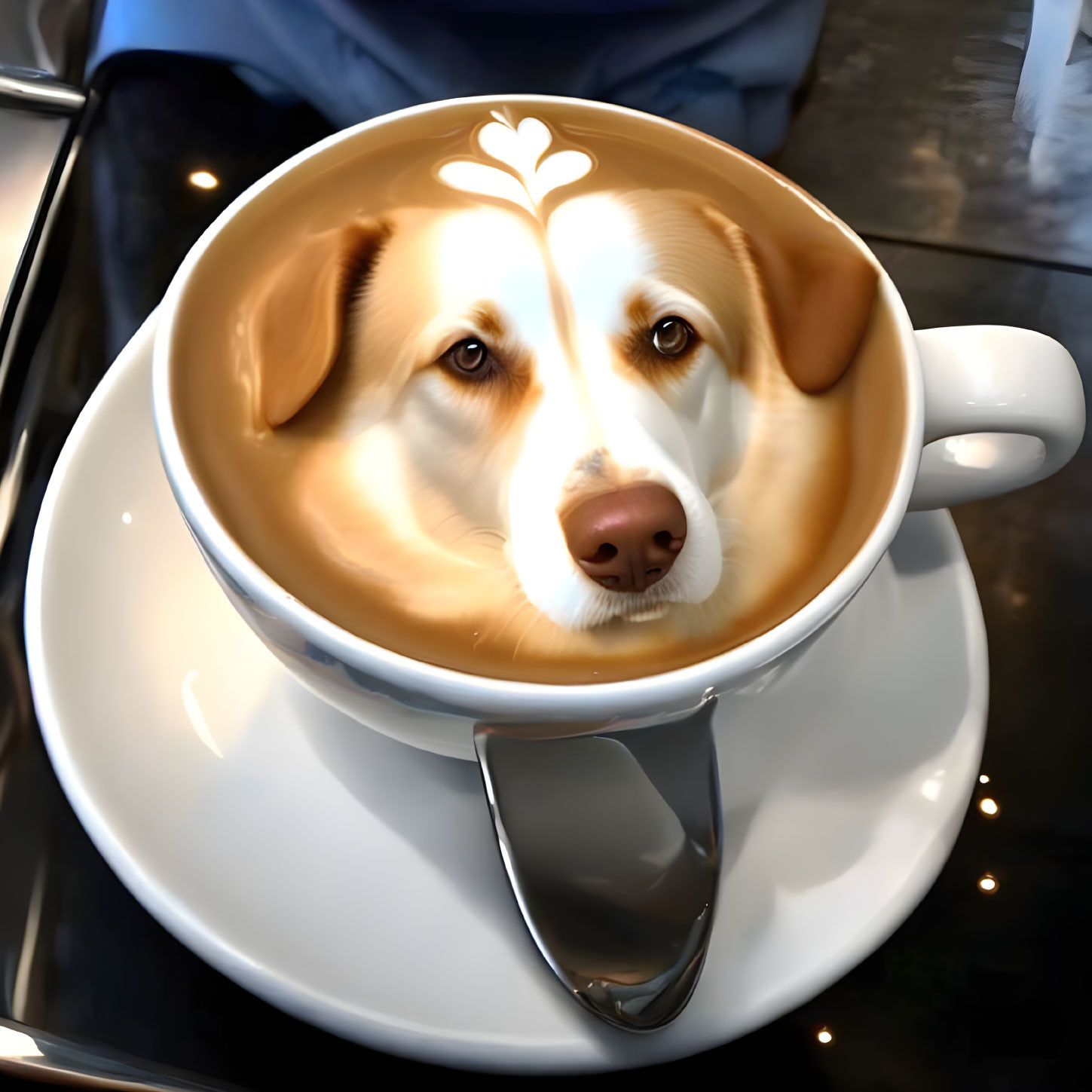 Digitally manipulated image: Dog's face emerging from coffee cup