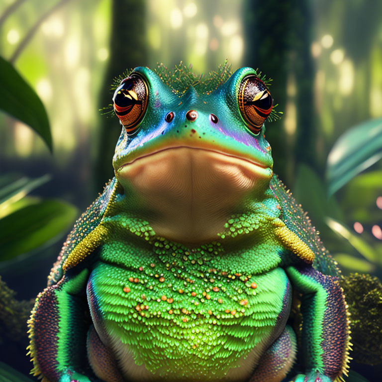 Colorful Green Frog with Orange Eyes in Lush Foliage