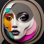 Colorful Three-Dimensional Surreal Face Artwork on Beige Background