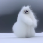 Fluffy White Cat with Yellow Eyes on Grey Background