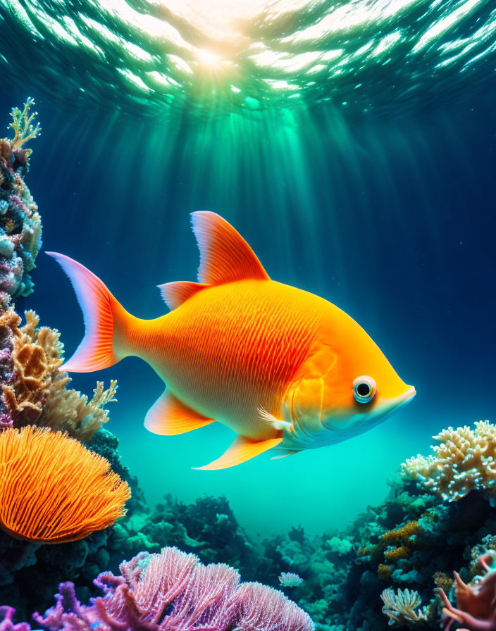 Colorful Fish Swimming Near Coral Under Sunlit Water