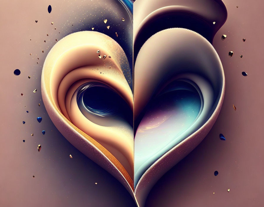 Abstract Heart Shape with Swirling Brown, Blue, and Cream Patterns