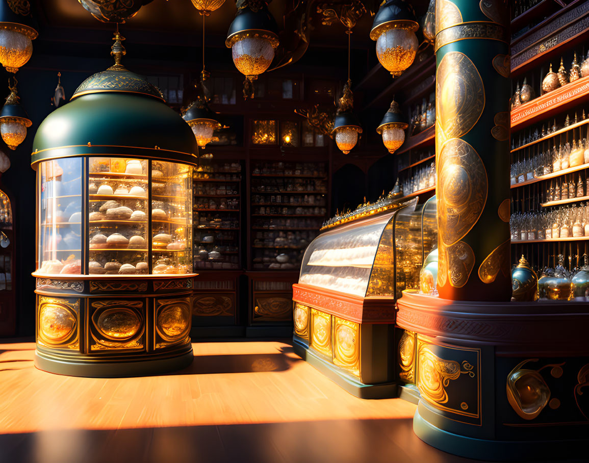 Cozy Bakery Interior with Wood Detailing and Display Cases