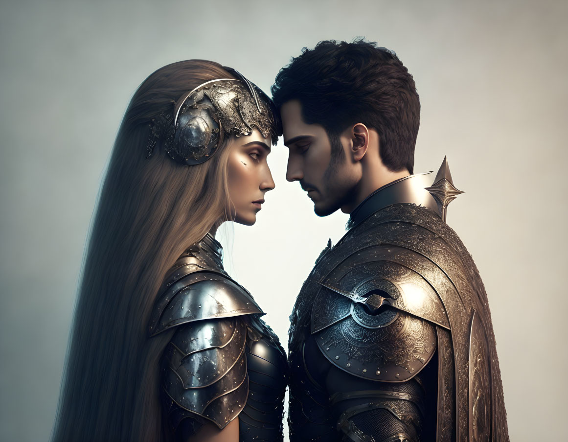 Medieval warriors in elaborate armor face each other against neutral background