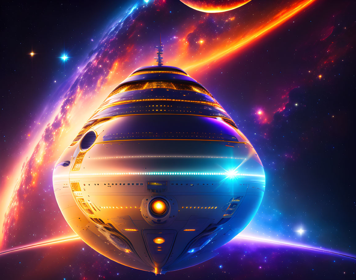 Detailed Futuristic Spaceship in Vibrant Space Scene