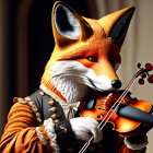 Anthropomorphic fox in historical attire playing violin