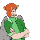 Red-Haired Fox Character in Green Outfit with Determined Expression