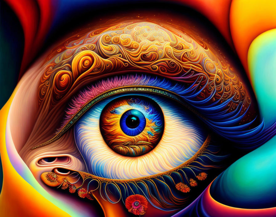 Detailed Surreal Digital Artwork of Blue Eye and Ornate Patterns