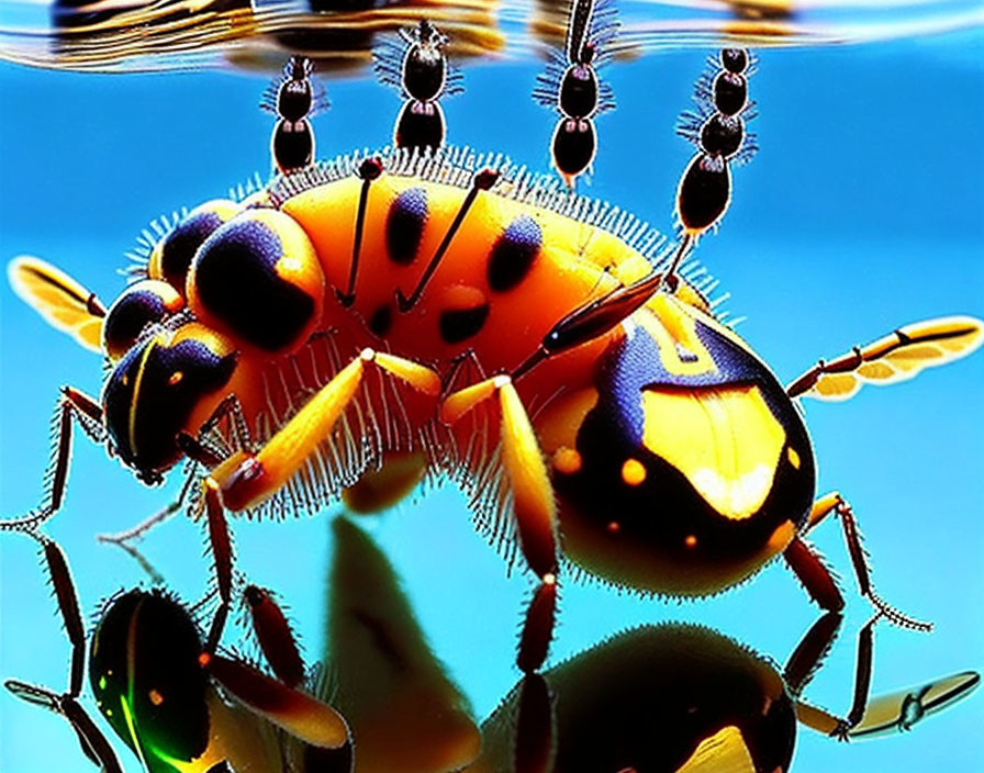 Colorful Insect Magnified on Water Surface