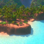 Tropical landscape with palm trees, turquoise water, and mountains