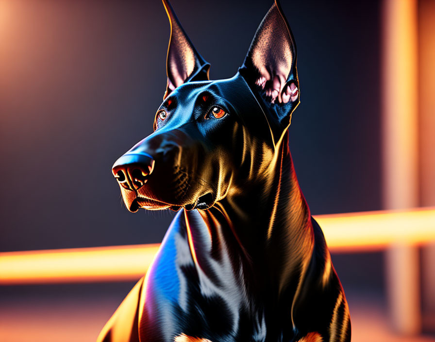 Alert Doberman Pinscher in Dramatic Lighting Setup