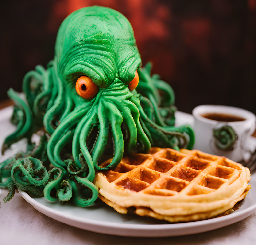 Unique Octopus Waffle Art on Breakfast Table