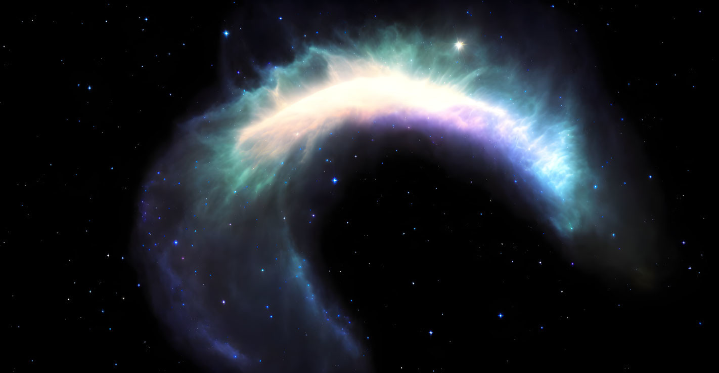 Colorful Cosmic Arch Nebula in Blue, Purple, and White Sky