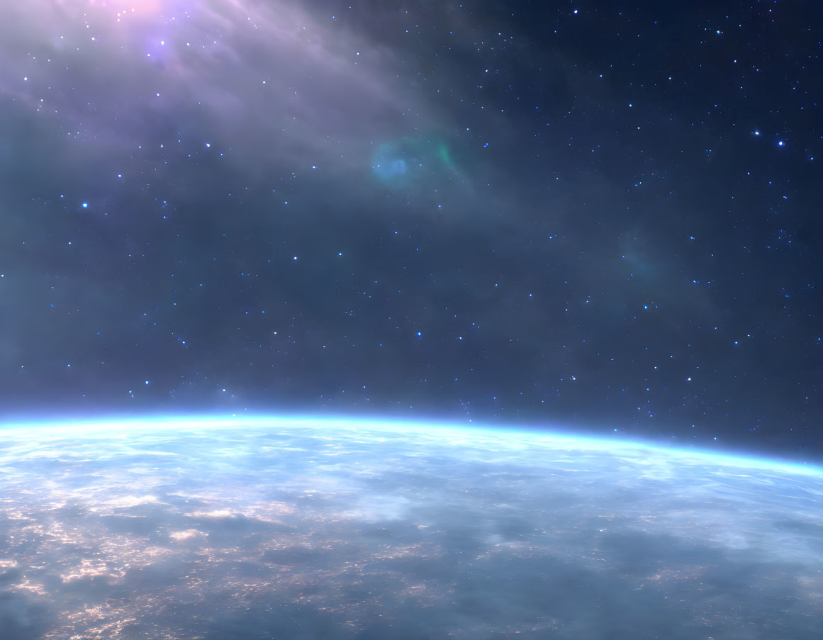 Earth's Stunning View from Space with Starry Background