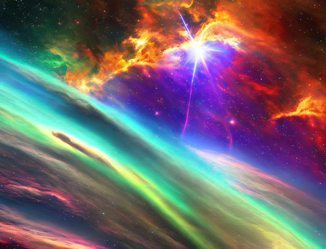 Colorful cosmic clouds and starburst in dynamic space scene